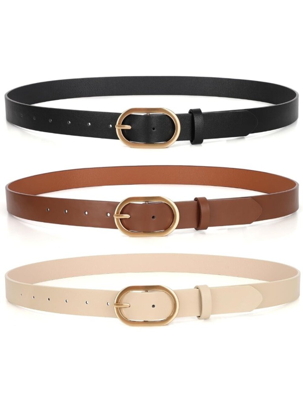 Plus Size Women's Leather Belts - 3 Pack Fashion Gold Buckle for Jeans & Dress